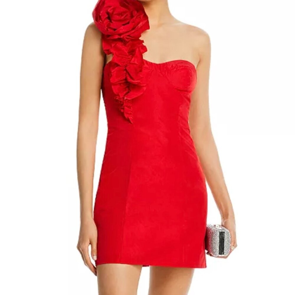 AQUA Red Rosette Detail Mini Dress Small